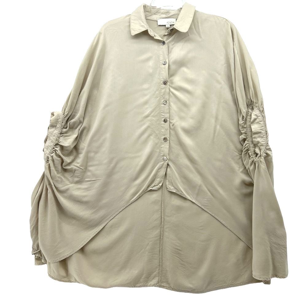 Pinch Anthropologie Beige Button-Up High Low Shirt